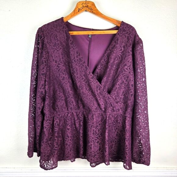 Lane Bryant Tops - Women Lane Bryant Plus Size Purple Lace Long Sleeve Blouse Size 22/24